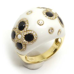 ホワイトカルセドニーリング 約12号 K18YG・ダイヤ0.55ct フラワー