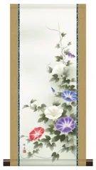 10年保証 掛け軸 ミニ掛け軸  和風 花鳥画  夏掛け 朝顔 長江桂舟 モダン 掛軸 床の間 和室 おしゃれ 壁掛け 絵