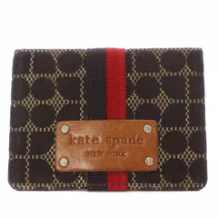 ケイトスペード KATE SPADE クラシックノエル カード パスケース 名刺入れ 二つ折り 総柄 ジャガード レザー ロゴ パッチ 型押し 茶 ブラウン /KW ■GY18のサムネイル