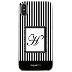 【新品未使用】らくらくスマートフォンme F-01L クリア ハードケース ( ストライプホワイト  イニシャルH ) ボーダー ストライプ イニシャル アルファベット