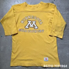 70's Champion コットンフットボールTee 7分袖 イエロー USA製 MEDIUM