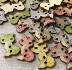 木製ボタン/アンティーク猫/100個