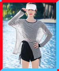 新品 体型カバー三点セット水着 レディース ハイウエスト 黒 セパレート 温泉 フリル 【送料無料】