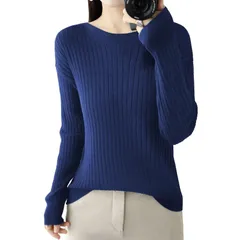 ダークブルー_XL [プレココ] シンプル セーター ニット カットソー 秋冬 秋 冬 上品 かわいいトップス 長袖 チェック 女子高校生 私服 普段着 青 レディース ダークブルー XL