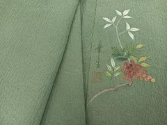 平和屋着物○上質な色無地 作家物 安達華生 老竹色 正絹 逸品 未使用