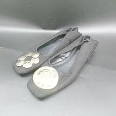 ◇ ⊇ ZARA ザラ パーツ装飾 フラットシューズ サイズ37 ブラック ゴールド レディース E  【1502180048180】