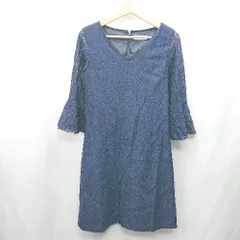 ◇ ⊂ LACE LADIES レース 長袖 膝丈 ワンピース サイズM ネイビー レディース E  【1411280032978】のサムネイル