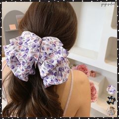 ビッグリボンバレッタ韓国ヘアアクセサリー花柄バレッタ 大きめリボン 髪飾り 蝶々結び 大人可愛い まとめ髪 オフィスカジュアル女子会 おしゃれ 髪留め 流行りヘアアレンジグッズ まとめ髪 バレッタ 髪飾りハーフアップ