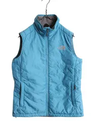 【お得なクーポン配布中!】 ノースフェイス 中綿 ナイロン ベスト レディース S 古着 The North Face アウトドア 重ね着 前開き ハイネック フルジップ パッカブル 青
