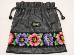 FEILER ポーチ 巾着袋 小物入れ レディース ブラック×花柄(マルチカラー)