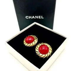 【希少 美品】☆ CHANEL　シャネル　イヤリング　カラーストーン　大粒ストーン　赤　ラウンド　ゴールド　石　箱付き　ケース付き　刻印あり　刻印プレートあり　シリアルナンバーあり　大ぶり　vintage　ビンテージ　ヴィンテージ　メンズ　レディース　男女兼用