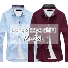 【在庫限り】メンズ カジュアル長袖シャツ 花柄襟 シンプルスリム