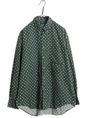 【お得なクーポン配布中!】 90s オールド ギャップ 総柄 長袖 ボタンダウン シャツ メンズ L / 古着 旧タグ BD コットン 長袖シャツ ポケット付き カジュアル グリーン
