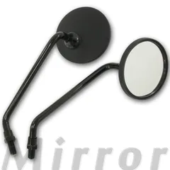 汎用 ロングステム ラウンドミラー 丸型ミラー ロングステー マットブラック 艶消し黒 取り付けネジ10mm 左右セット バイク オートバイ カスタム パーツ 補修 交換 バイクミラーのサムネイル