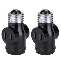 【大人気】DiCUNO 1灯2差ソケット E26用ソケット+コンセント2口 黒 2個入
