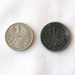 [KO]オーストリア硬貨　2枚　2.5グロッシェン　GROSCHEN　1957年　1968年　アンティーク　アルミ貨　亜鉛貨　旧硬貨　コイン　OSTERREICH