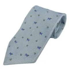 ブルガリ BVLGARI ネクタイ アニマル柄 バッファロー 蹄鉄 イタリア製 シルク100％ ブルー系 水色 マルチカラー