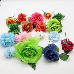 【美品 フラメンコ アクセサリー まとめ売り】全17点 フローレス クリップ 花 造花 髪飾り 頭飾り 薔薇 ピンク 赤 大きい ヘアアクセサリー 青 オレンジ 水色 小物 装飾 小道具 ダンス用 発表会 舞台 飾り