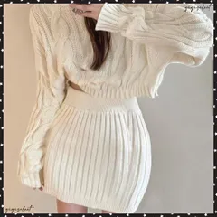 ニット ケーブルニットセットアップ 韓国ニットパーカー ミニスカート 上下セット秋冬 ショート丈 ニットセーター ハイウエスト タイトスカート お洒落 セクシーきれいめニット長袖 着やせ10代20代 ニットセット可愛い