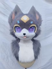 着ぐるみヘッド 猫 口開け 黒と白 全頭ヘッド ケモノ マスク