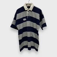 ☆カンタベリーオブニュージーランド☆カンタベリー☆CANTERBURY☆ボーダー柄ラガーシャツ☆半袖☆太ボーダー☆ネイビー☆グレー☆M☆H24M