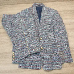 ◇ DRESSCAMP フォーマル ハーパン ツイード風 ブルー レッド スタッズ セットアップ サイズ表記なし マルチ メンズ E  【1306190036119】