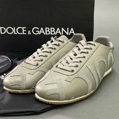 6e10 《未使用品》 DOLCE&GABBANA ドルチェアンドガッバーナ ロゴパッチ ローカットスニーカー 9 グレー レザー シューズ シューズバッグ付き 箱有