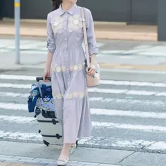 美品 chesty チェスティ フラワーモチーフ長袖シャツ ロングワンピース サイズ0 水色 千葉由香さんコラボ 定価 23100円 Aライン フレア レディース 春 ゴーゴー古着マルイファミリー溝口店 No.草988