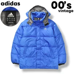 【人気】 00sヴィンテージ アディダス adidas フード付き 刺繍ロゴ ダウンジャケット L ブルー メンズ リップストップ