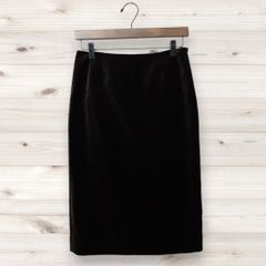 D0234 ハナエモリ HANAE MORI ひざ丈 タイトスカート (38) 茶 無地 綿/コットン