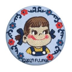 新品 ペコちゃん 刺繍缶バッジ ミノダ フラワー