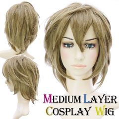 ミディアムレイヤーウィッグ イエローアッシュブラウン コスプレウィッグ ショート 男装