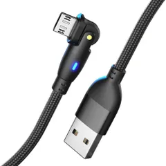 【特価商品】急速充電 高速データ転送 (Type-B) 対応 Androidスマホ マイクロUSB PS4コントローラー 2m ブラック USBケーブル 持ち運び便利 L字型180度回転 180度回転 強化TPE製 Ｌ字型 USBコード ケーブル Androi