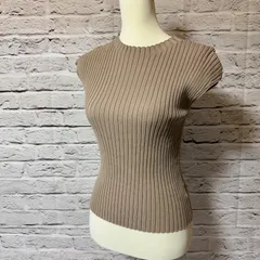 【SAISON DE PAPILLON】セゾンドパピヨンフレンチスリーブリブ切替サマーニットトップス  カーキ