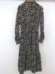 ◇ UNRELISH 総柄 スタンドカラー ウエストゴム 長袖 膝下丈 ワンピース サイズM ブラック ブラウン系 レディース P  【中古】 【1209160002957】