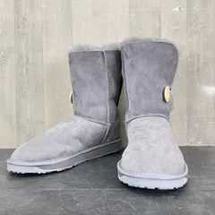 新品タグ付き UGG レディース ブーツ ムートン グレー サイズ7 オーストラリア製 シープスキン BUTTON 3/4 /59975