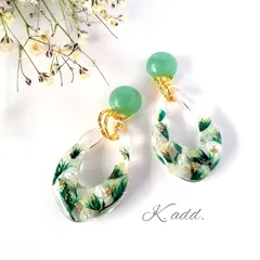 【再販】フラワーフープのイヤリング/ピアス～グリーン
