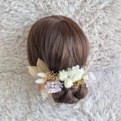 ヘッドドレス 髪飾り＊結婚式 成人式 卒業式 和装 打掛 振袖 袴~シルバーデージー リーフ~パープル 薄紫 16本