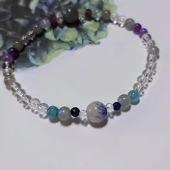 b53♥デュモルチェライトブレスレット♥ラブラドライトブレスレット♥アクアマリン　ラピスラズリ　水晶　アメジスト　レピドライト　水晶ボタンカット　ブレスレット　お守り　天然石　パワーストーン　レディースブレスレット