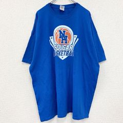 古着 used　ギルダン　半袖プリントTシャツ　クーガーバスケットボール　クルーネック　レトロデザイン　青　ブルー　2XLサイズ