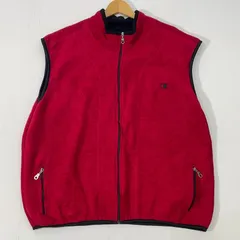 90's/90年代 Champion/チャンピオン フリースベスト ワンポイント刺繡 オーバーサイズ ビックシルエット メキシコ製 メンズ XL レッド
