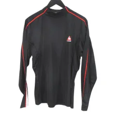 ルコックスポルティフ le coq sportif ゴルフウェア 長袖 カットソー Tシャツ M 黒系 ブラック ハイネック ロゴ プリント