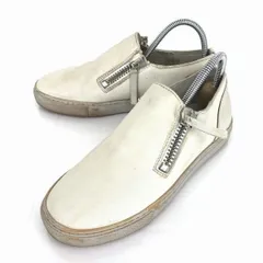 DIESEL/ディーゼル★ジッパー付き/本革/レザースリッポンシューズ【22.5/レディース/アイボリーホワイト】スニーカー◆B-63
