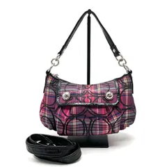 【中古】良品 COACH コーチ マルチカラー ラメ チェック柄 2way ナイロン ハンド ショルダー バッグ eY06177N