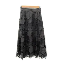 ジャスグリッティー JUSGLITTY フレアスカート ロング丈 マキシ丈 花柄 刺繍 0 チャコールグレー /SY10