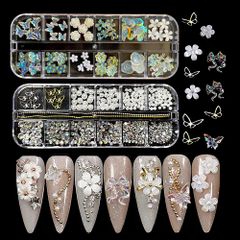 【新着商品】レジン ネイル かわいい パール 花 蝶々 DIY リボン パールストーン ラインストーン 手芸 ネイルデコレーション デコパーツ ネイルパーツ ハンドメイド 立体 3D 多種類 収納ケース2個付き ネイルアートパーツ LIANHATA