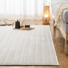 『大特価』 洗える 190×190cm(約2畳) 滑り止め付 ラグ 防ダニ 絨毯 抗菌 ラグマット 防臭 1年中使えるタイプ キルトラグ 床暖房 カーペット ホットカーペット対応 Living フランネルラグ VK アイボリーのサムネイル
