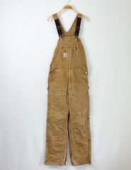 【フォロワー様クーポン配布中！】カーハート Carhartt 中綿入り ダック地 刺繍ロゴ  オールインワン オーバーオール つなぎ ツナギ キャメル 輸入古着 海外古着 US古着 メンズ 【S142】