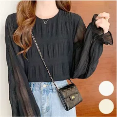 ☆ XL ☆ ブラウス トップス 長袖 春夏 秋 かわいい mxfsto149 長袖 シアーシャツ シャツ カットソー レディース プルオーバー ギャザーブラウス トップス シースルー 通勤 通学 無地 シンプル カジュアル きれいめ おしゃれ 大人 可愛い