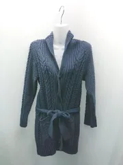 ◇ JOURNAL STANDARD relume ケーブル編み 厚手 ビックカラー 長袖 カーディガン サイズF ネイビー レディース E  【1308290030745】